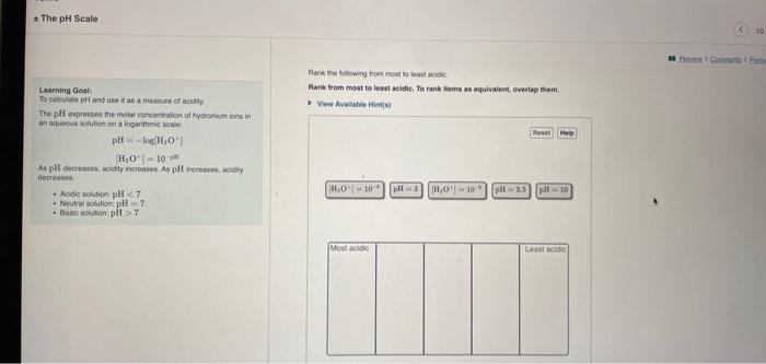 Solved # The PH Sealo Rank The Following From Most To Least | Chegg.com