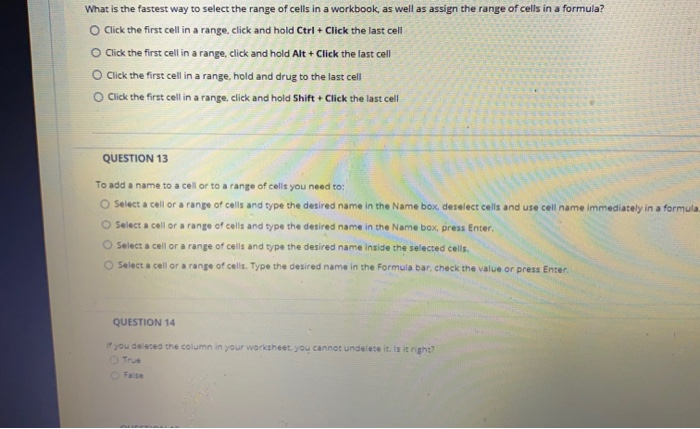 Solved What Is The Fastest Way To Select The Range Of Cells Chegg