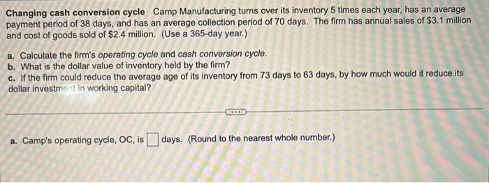 Solved Changing Cash Conversion Cycle Camp Manufacturing | Chegg.com
