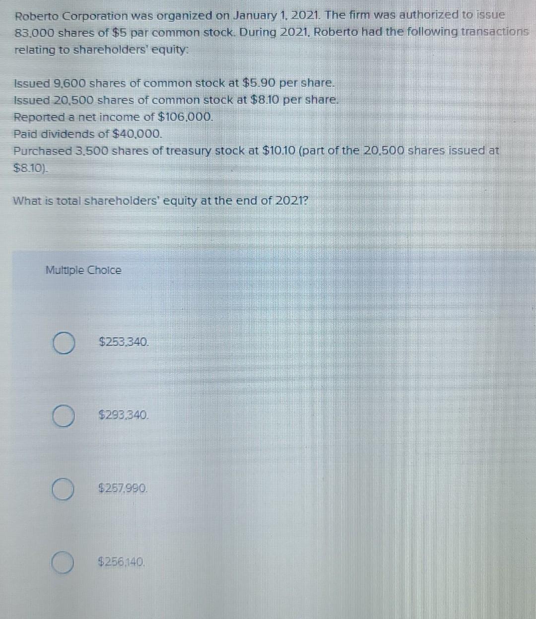 Solved Roberto Corporation Was Organized On January 1 2021 Chegg