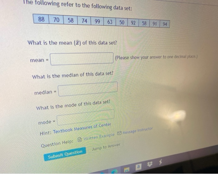 Solved The following refer to the following data set: 88 70 | Chegg.com
