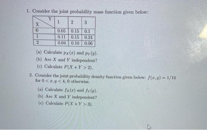 Solved 1. Consider the joint probability mass function given | Chegg.com