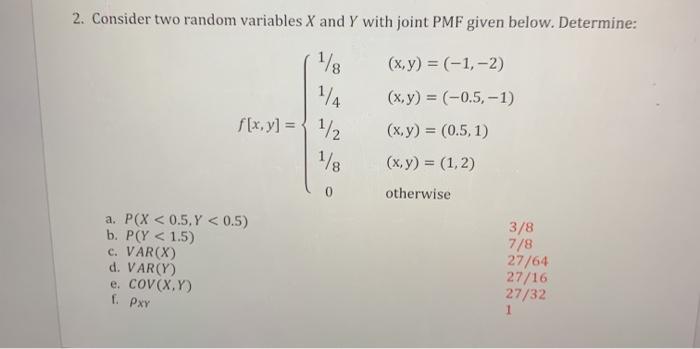 Solved 2. Consider two random variables X and Y with joint | Chegg.com
