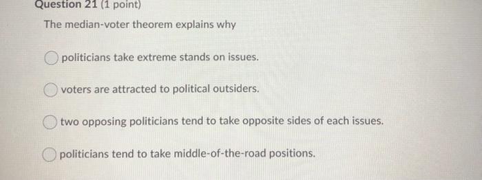 Solved Question 21 (1 Point) The Median-voter Theorem | Chegg.com