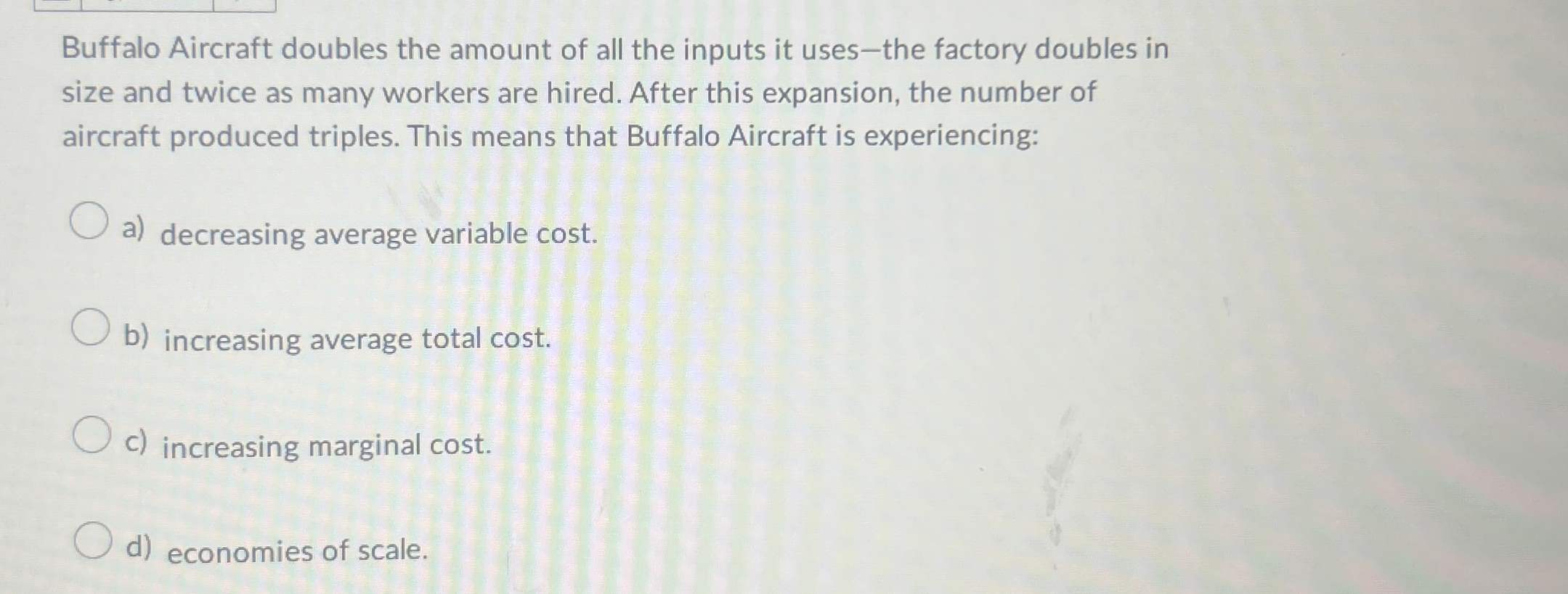 Solved Buffalo Aircraft doubles the amount of all the inputs