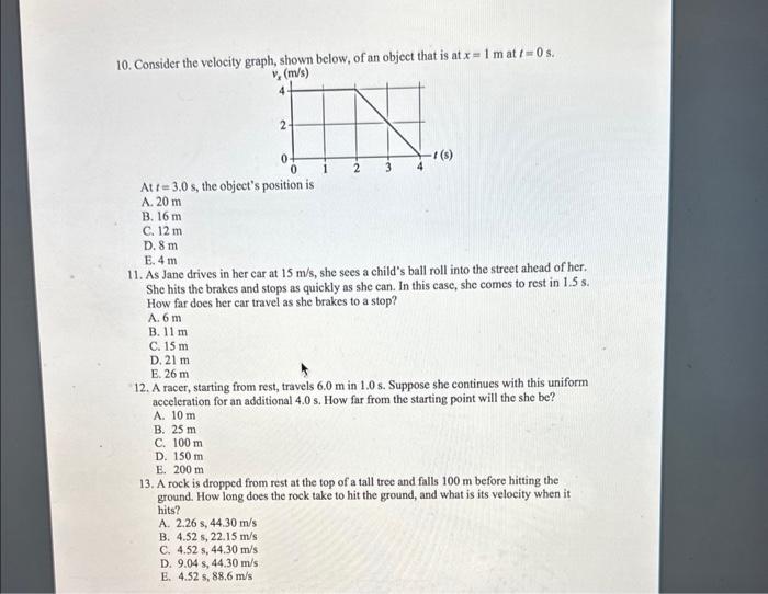 Solved 10. Consider The Velocity Graph, Shown Below, Of An | Chegg.com