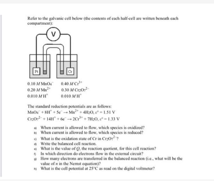 Solved Refer to the galvanic cell below (the contents of | Chegg.com