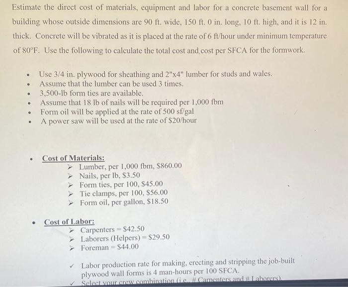 Solved Estimate the direct cost of materials, equipment and | Chegg.com