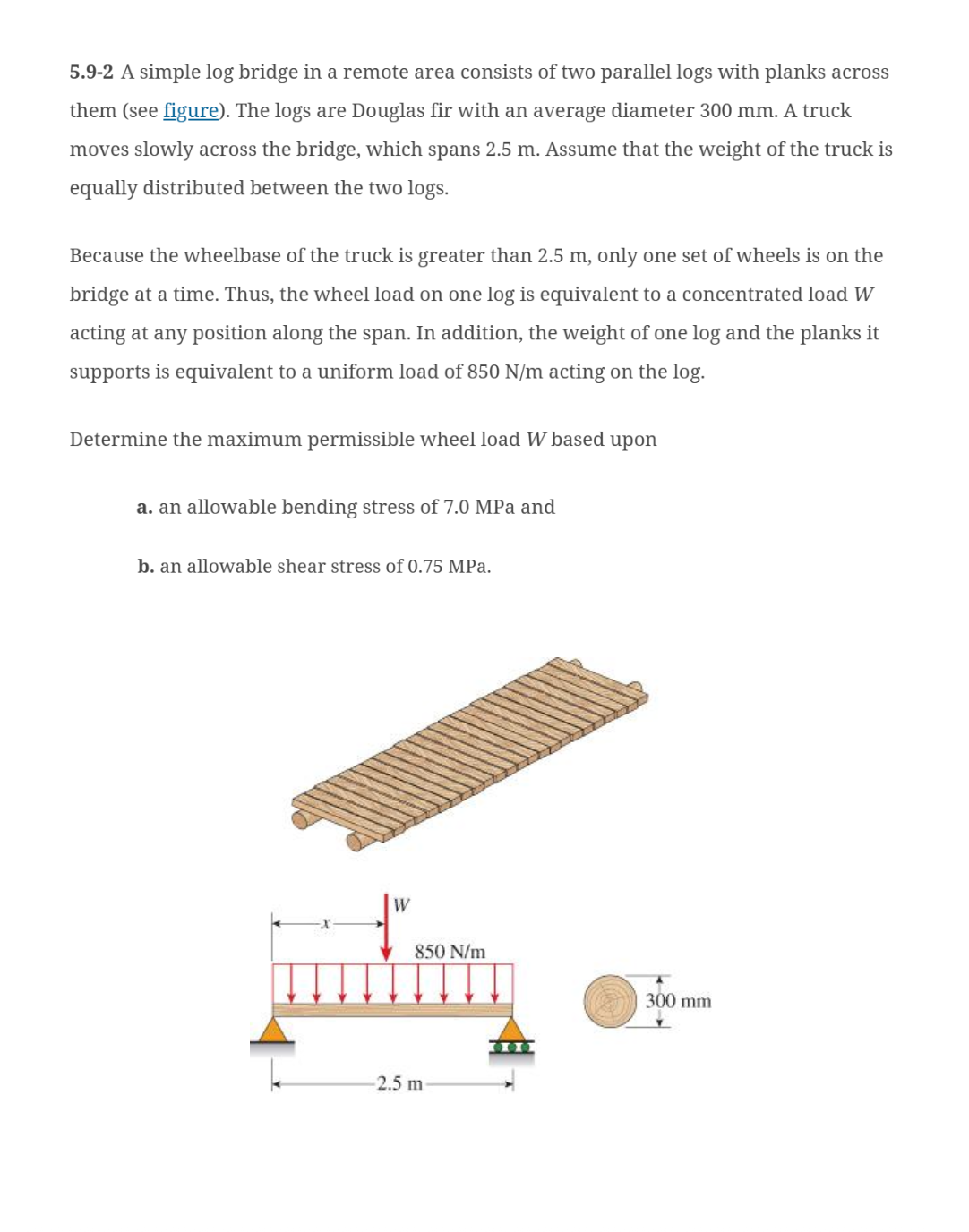 Solved 5.9-2 ﻿A simple log bridge in a remote area consists | Chegg.com