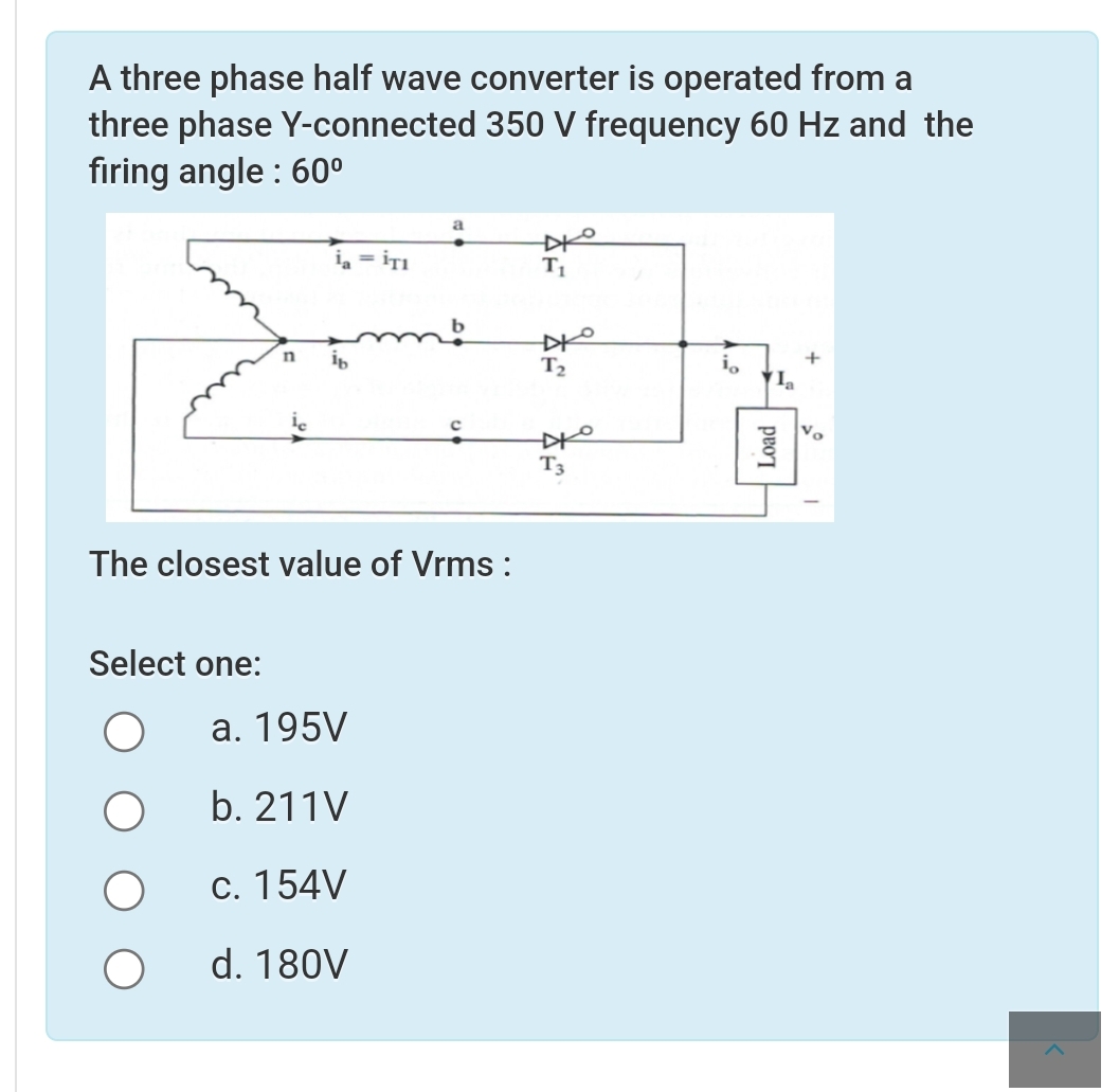 Solved A three phase half wave converter is operated from a | Chegg.com