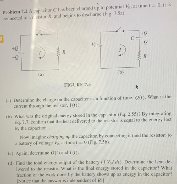 Problem 7.2 A capacitor C has been charged up to | Chegg.com