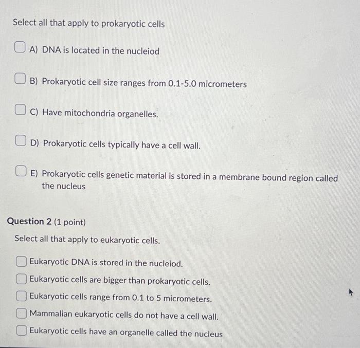  solved select all that apply to prokaryotic cells a dna