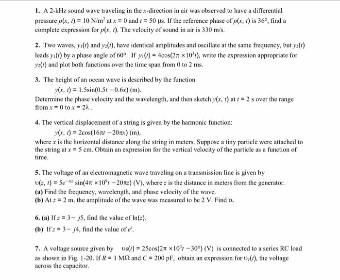 Solved 1 A 2 Khz Sound Wave Traveling In The X Direction Chegg Com