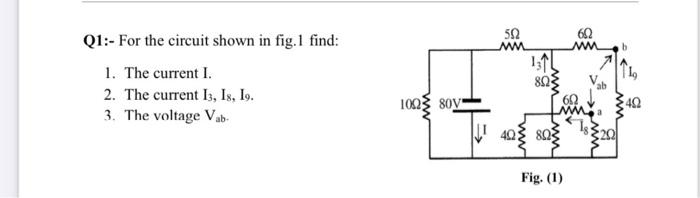 Solved 522 b Q1:- For the circuit shown in fig. 1 find: 1. | Chegg.com