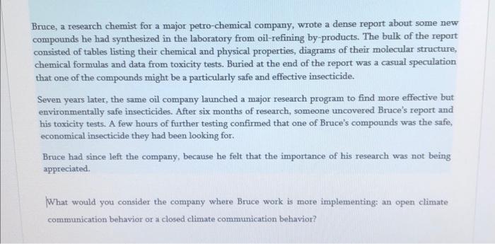 bruce a research chemist case study solution