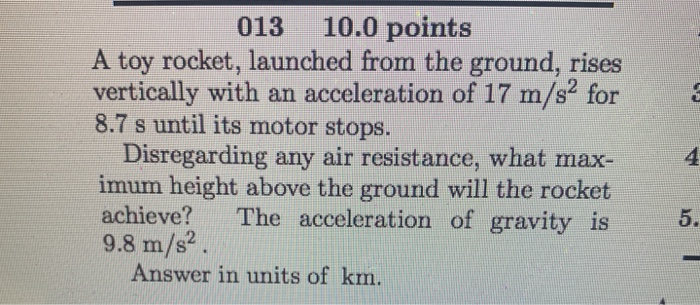 Solved 013 10.0 Points A Toy Rocket, Launched From The | Chegg.com