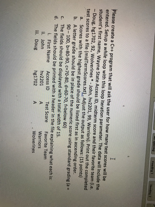 Solved NU Spacing Heading 1 Heading 2 I please create a C++ | Chegg.com