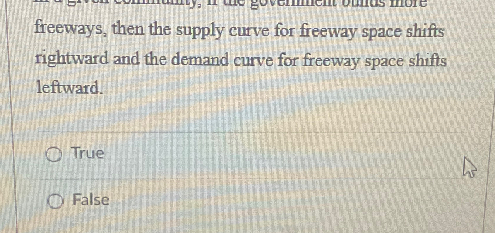 Solved freeways, then the supply curve for freeway space | Chegg.com