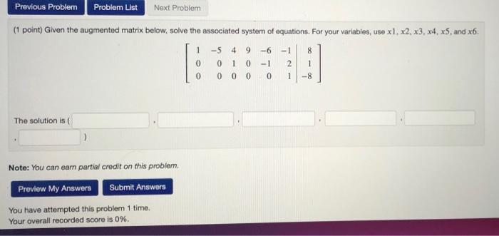 Solved Previous Problem Problem List Next Problem (1 point) | Chegg.com