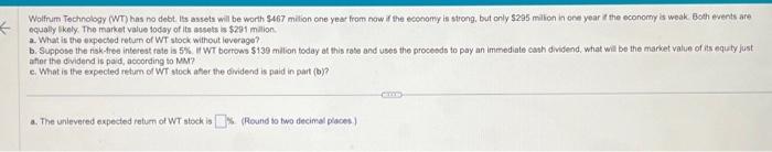 Solved Equally Likely. The Market Value Todsy Of Its Ansets 