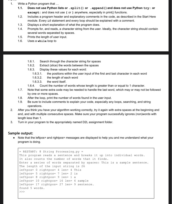 Solved 1. Write a Python program that ... 1.1. Does not use | Chegg.com