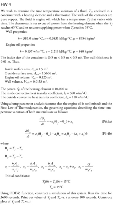 Solved HW 4 We wish to examine the time temperature | Chegg.com