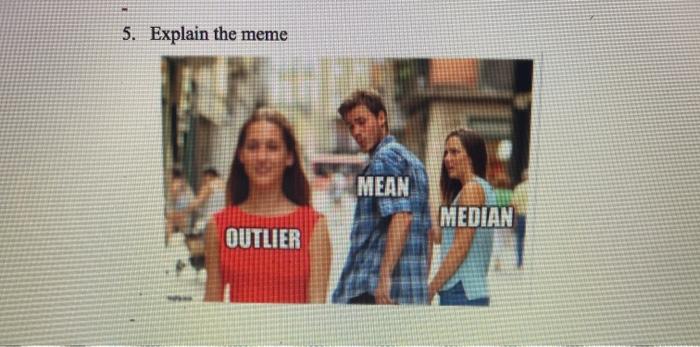 Solved 5. Explain the meme MEAN MEDIAN OUTLIER | Chegg.com