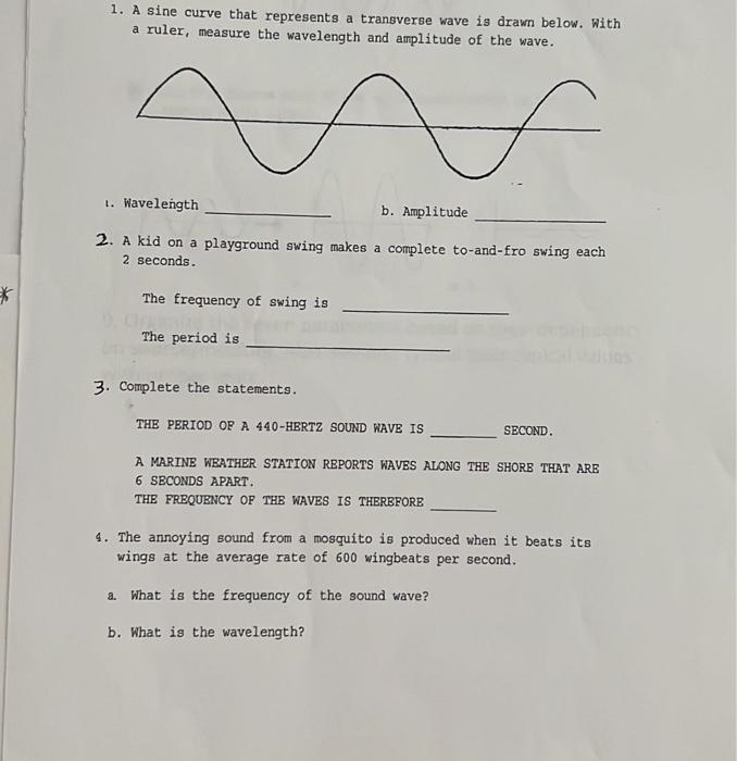 Solved 1. A sine curve that represents a transverse wave is | Chegg.com