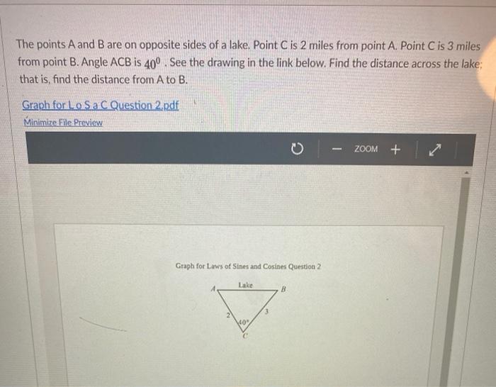 Solved The points A and B are on opposite sides of a lake. | Chegg.com