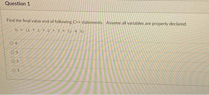 Solved Question 1 Find the final value end of following C++ | Chegg.com