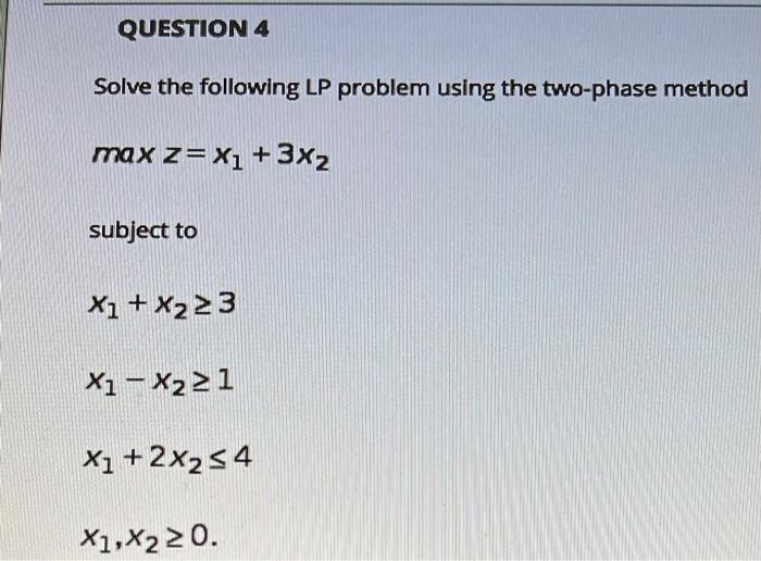 Solved QUESTION 4 Solve the following LP problem using the | Chegg.com