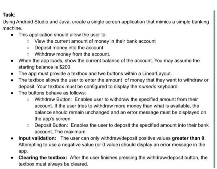Solved Task: Using Android Studio and Java, create a single | Chegg.com