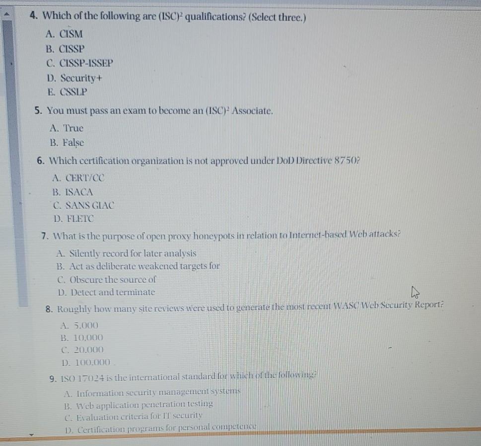 Solved 4. Which of the following are (ISC)2 qualifications? | Sns-Brigh10