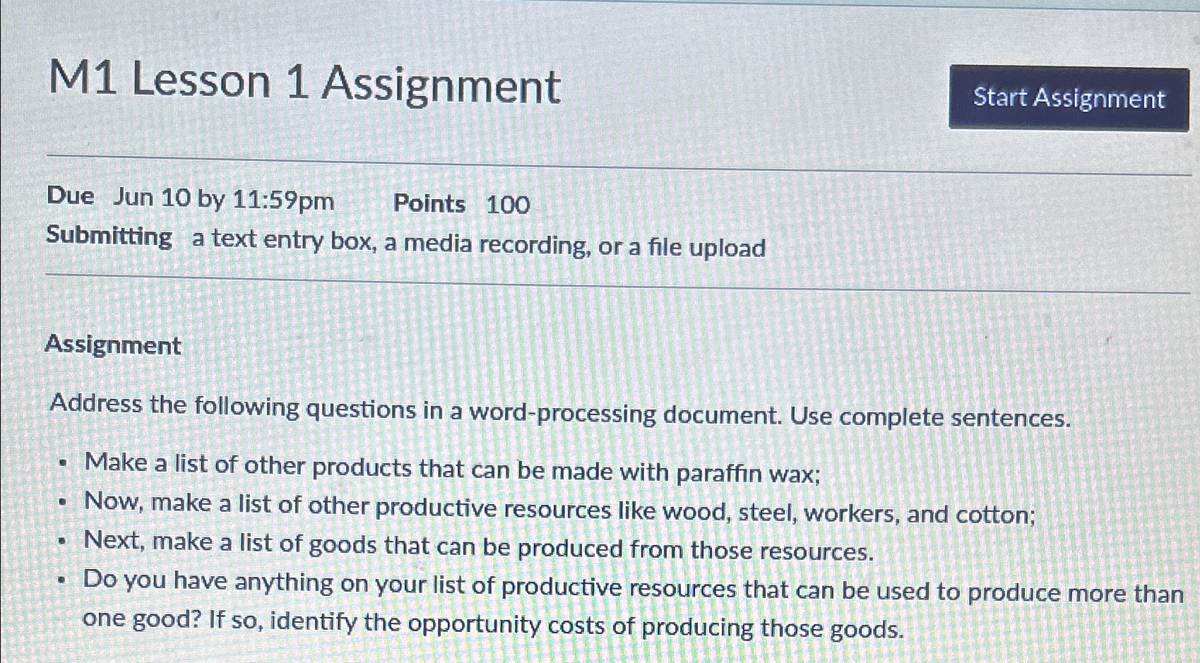 Solved M1 ﻿Lesson 1 ﻿AssignmentDue Jun 10 ﻿by 11:59 ﻿pm | Chegg.com