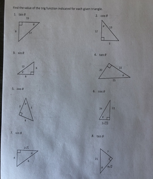 Solved Find The Value Of The Trig Function Indicated For Chegg Com