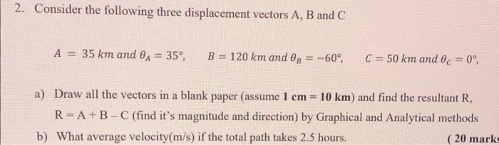 Solved 2. Consider the following three displacement vectors | Chegg.com