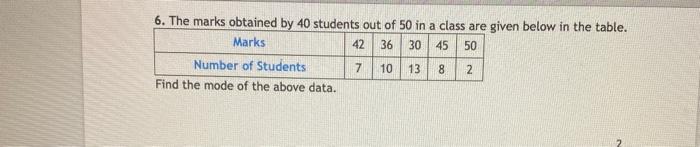 Solved 6. The marks obtained by 40 students out of 50 in a | Chegg.com
