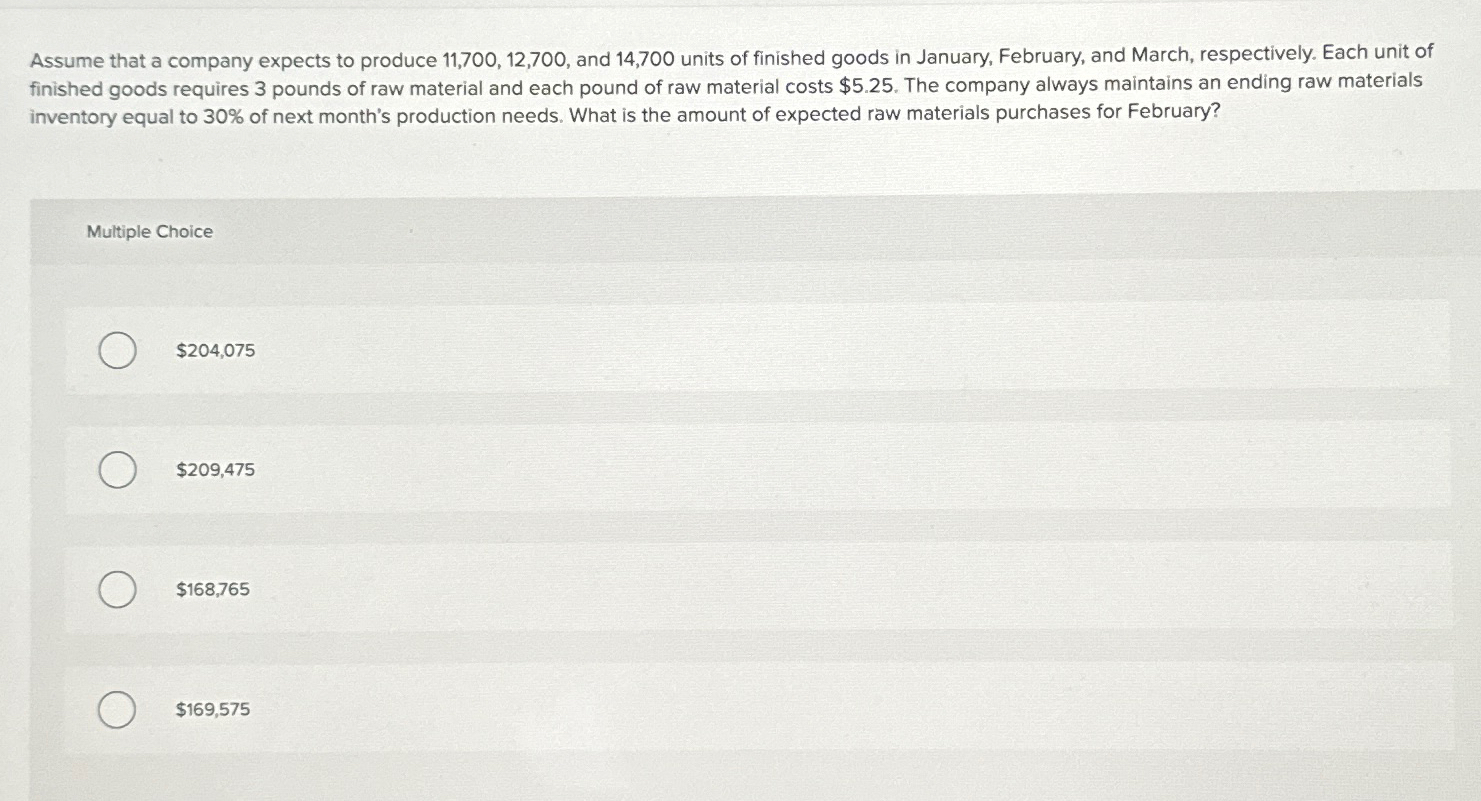 Solved Assume that a company expects to produce | Chegg.com