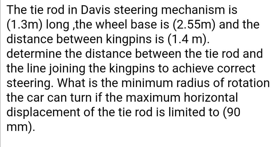 Solved The tie rod in Davis steering mechanism is (1.3m)