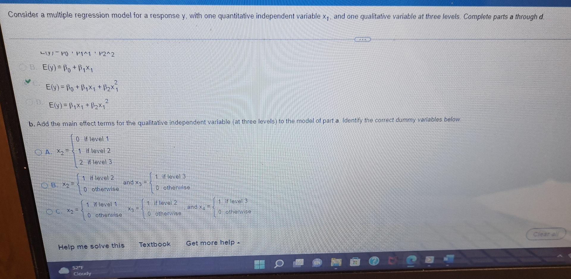 Solved Consider a multiple regression model for a response | Chegg.com