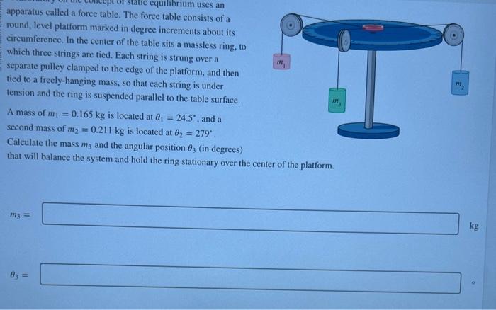 apparatus called a force table. The force table consists of a round, level platform marked in degree increments about its cir