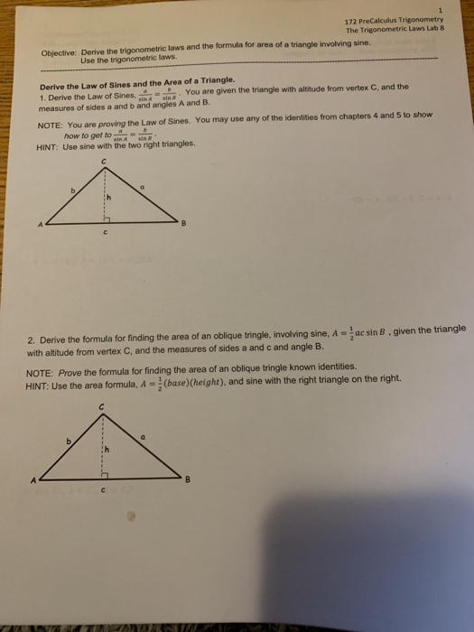 Solved 172 PreCalculus Trigonometry The Trigonometric Laws | Chegg.com