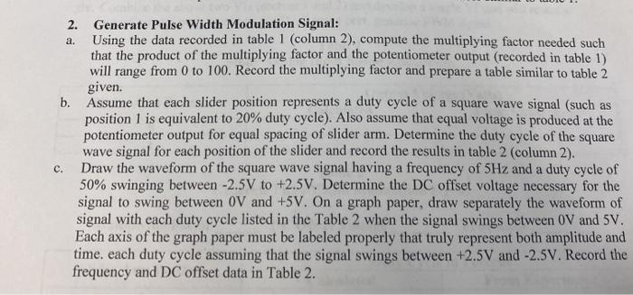 a. 2. Generate Pulse Width Modulation Signal: Using | Chegg.com