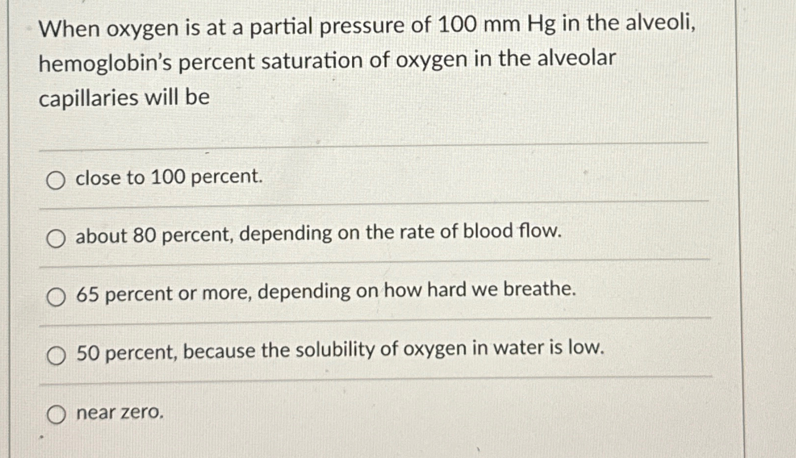 Solved When oxygen is at a partial pressure of 100mmHg ﻿in | Chegg.com