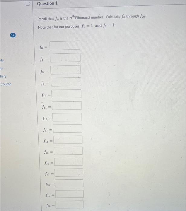 Solved Recall that fn is the nth Fibonacci number. | Chegg.com