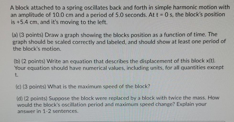 Solved A block attached to a spring oscillates back and | Chegg.com