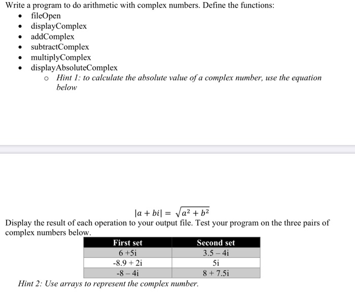 Solved Write a program to do arithmetic with complex | Chegg.com