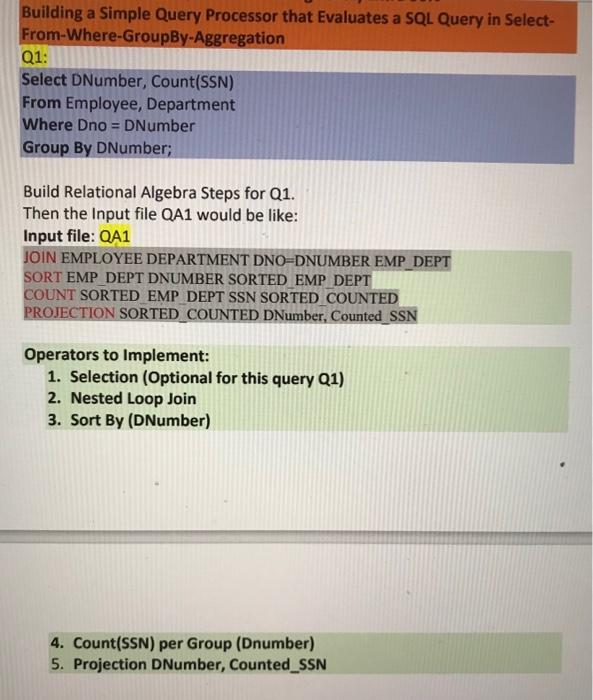 Solved Building a Simple Query Processor that Evaluates a | Chegg.com