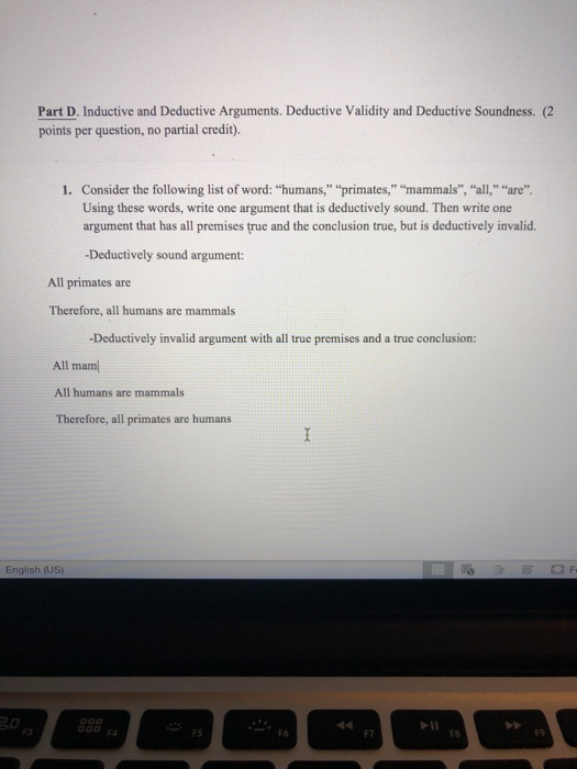 Part D. Inductive and Deductive Arguments. Deductive | Chegg.com