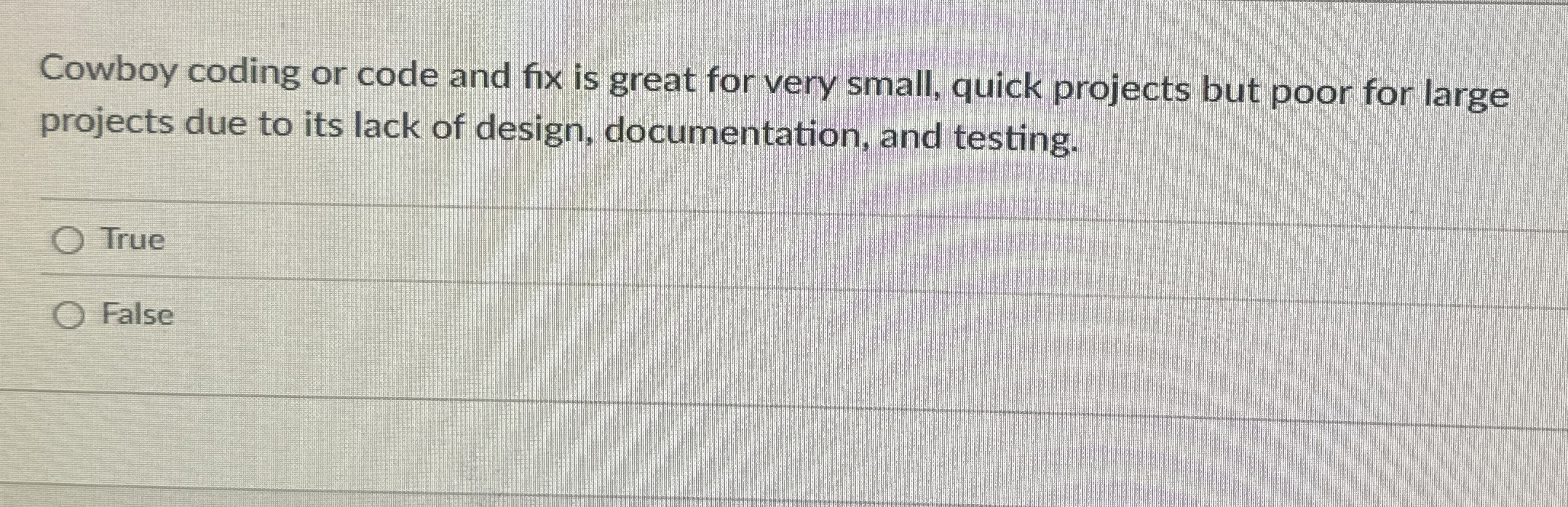 Solved Cowboy coding or code and fix is great for very | Chegg.com